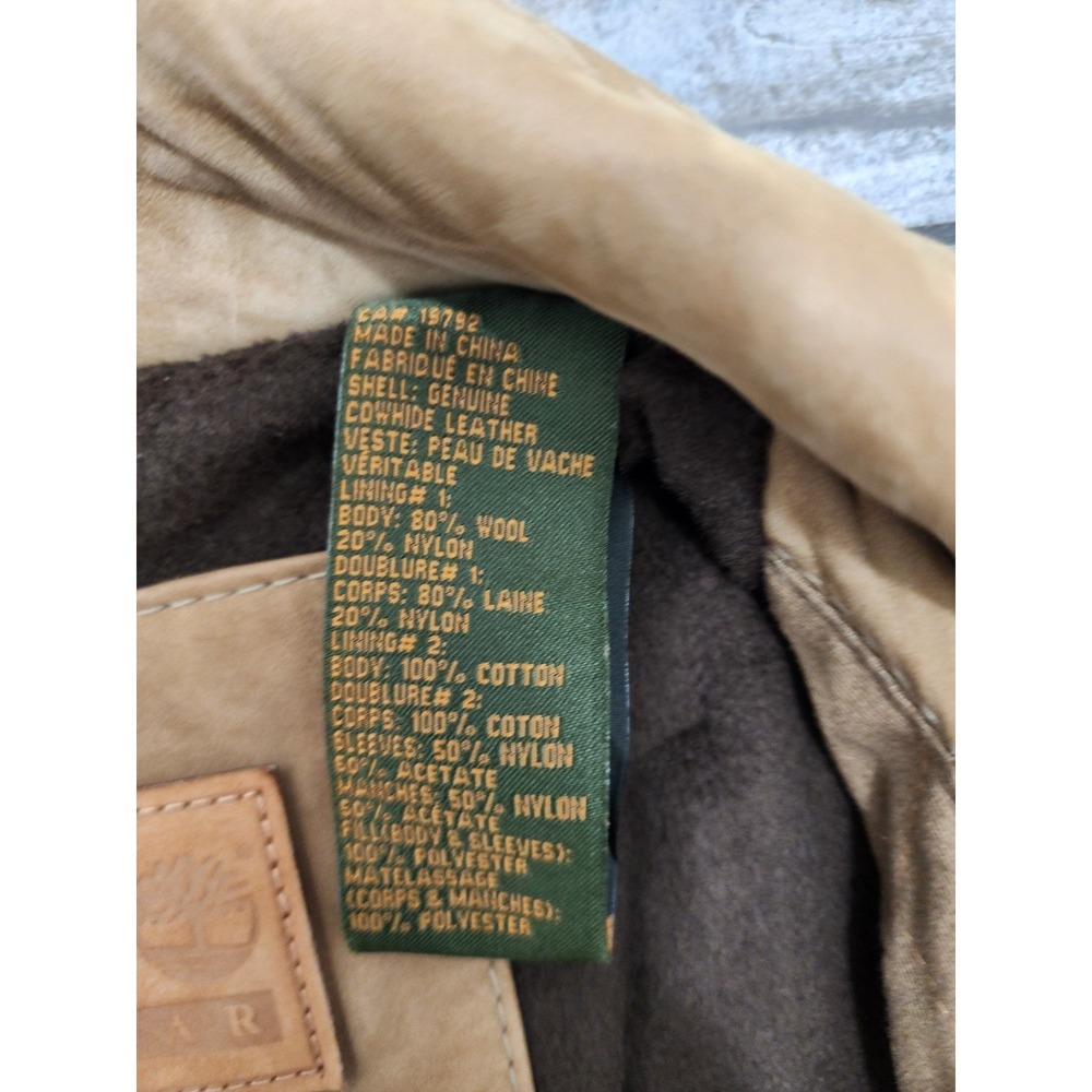 Timberland Leather Gear Jacket XL Tan Genuine Cowhide Quilted Field Coat - Picture 12 of 16